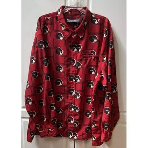 Pelle Pelle Button Up Shirt‎ Graphic Print Long Sleeve Red Menswear